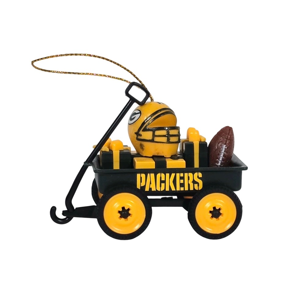 Green Bay Packers Football Helmet Wagon Christmas Ornament Plastic Fan Gift